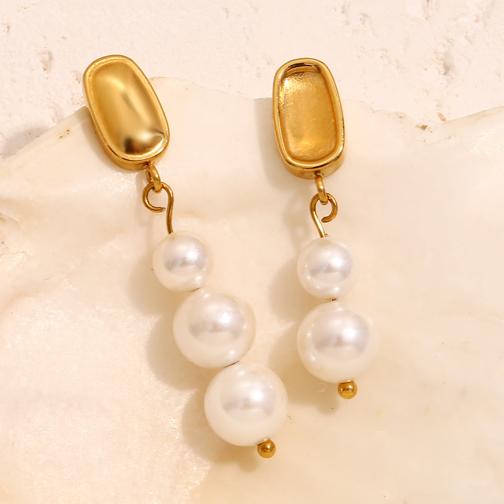 Orecchini di Perle Asimmetrici Vintage di Tendenza in Acciaio Inossidabile con Placcatura in Oro 18K da Donna
