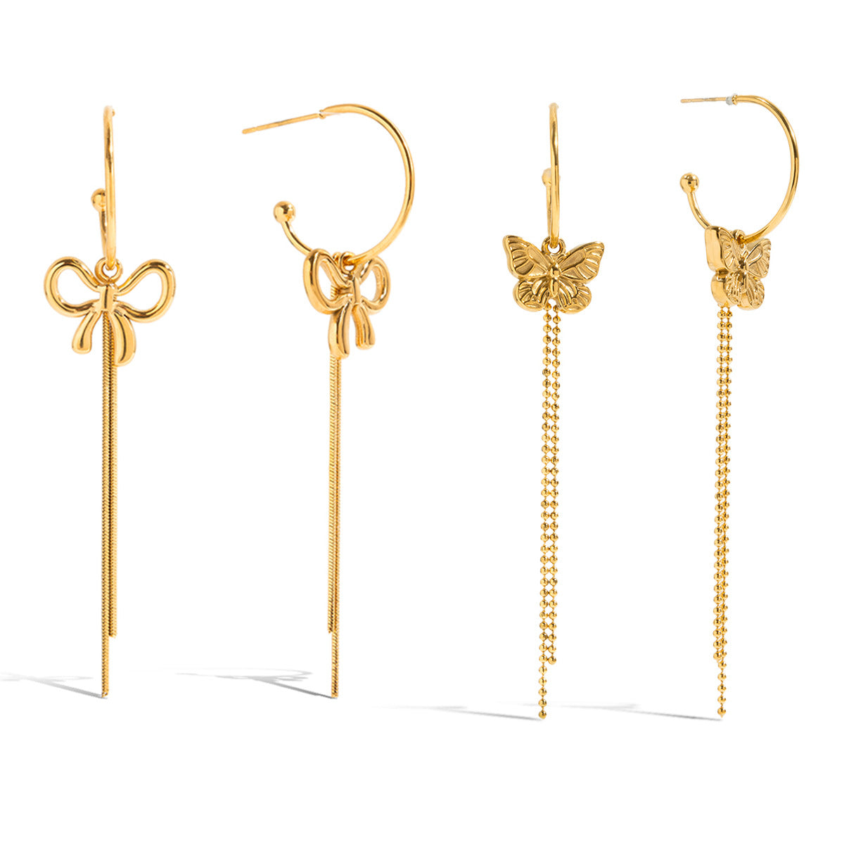 Pendientes de borla de lujo con forma de lazo de acero inoxidable para mujer con acabado chapado