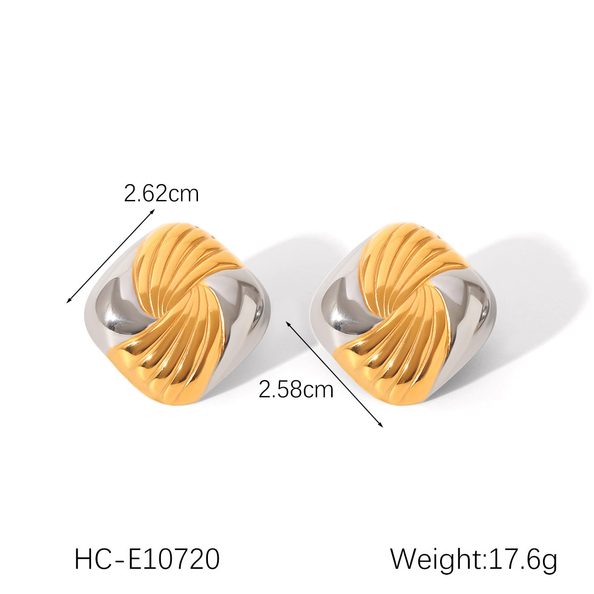Orecchini a perno da donna in acciaio inossidabile con texture geometrica, placcatura in oro e argento e design a stella a cinque punte