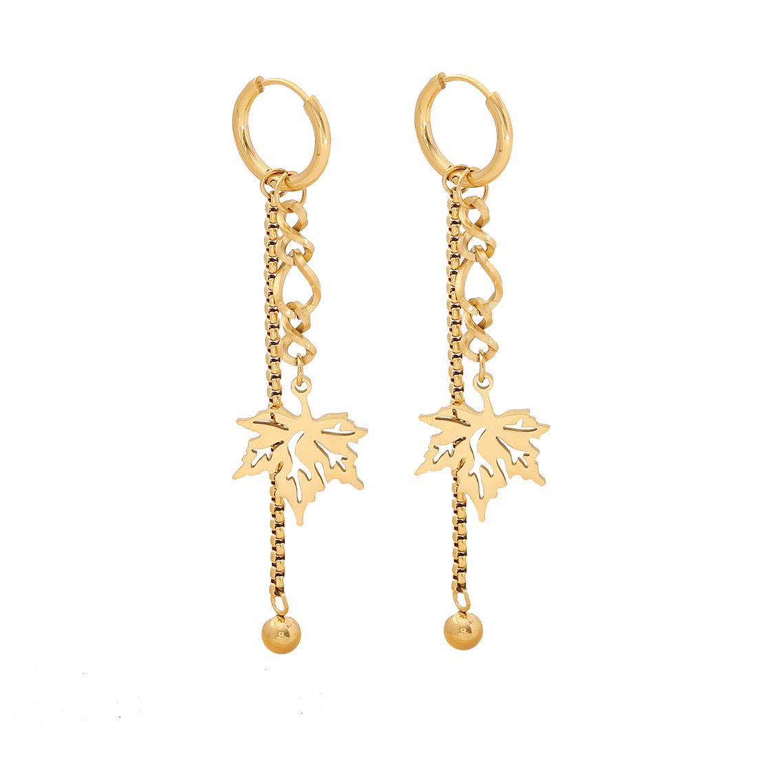 Personalized Maple Leaf Necklace Set in Stainless Steel with Titanium Steel Pendant and Electroplated Finish for Women