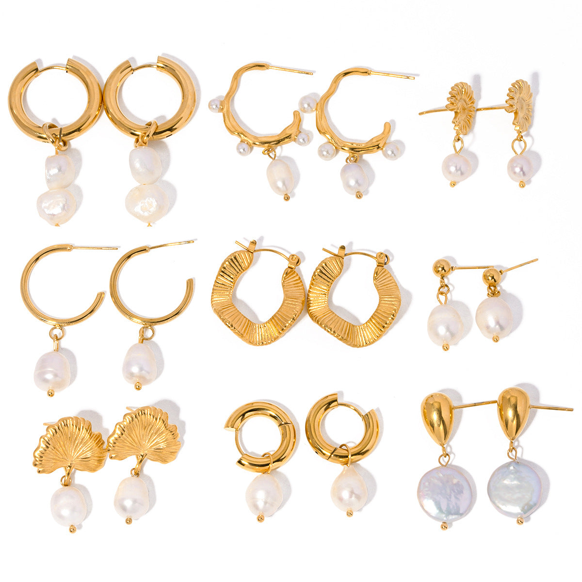 Orecchini geometrici minimalisti in acciaio inossidabile con pendente di perle d'acqua dolce per donna