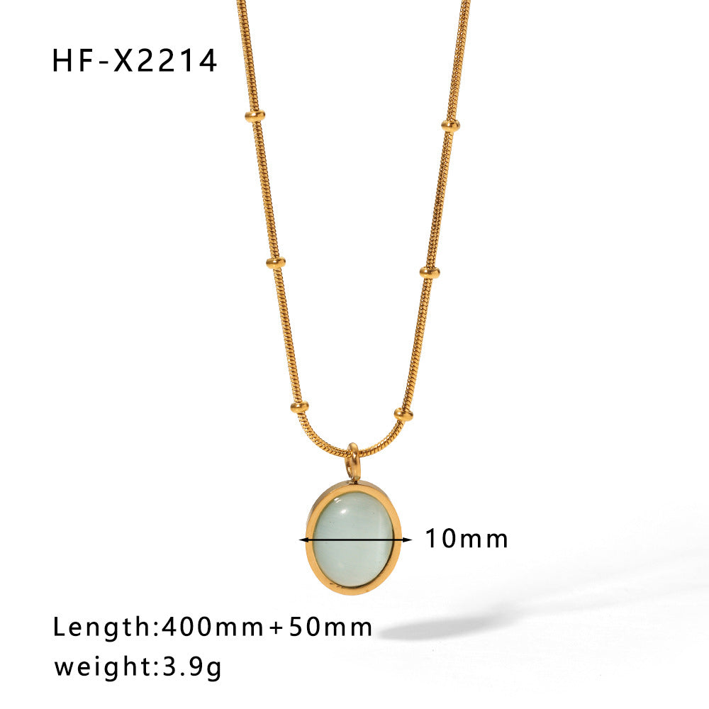Minimalist Cat Eye Stone Zircon Pearl Smiley Face Necklace for Women in Titanium Steel with Plating Finish