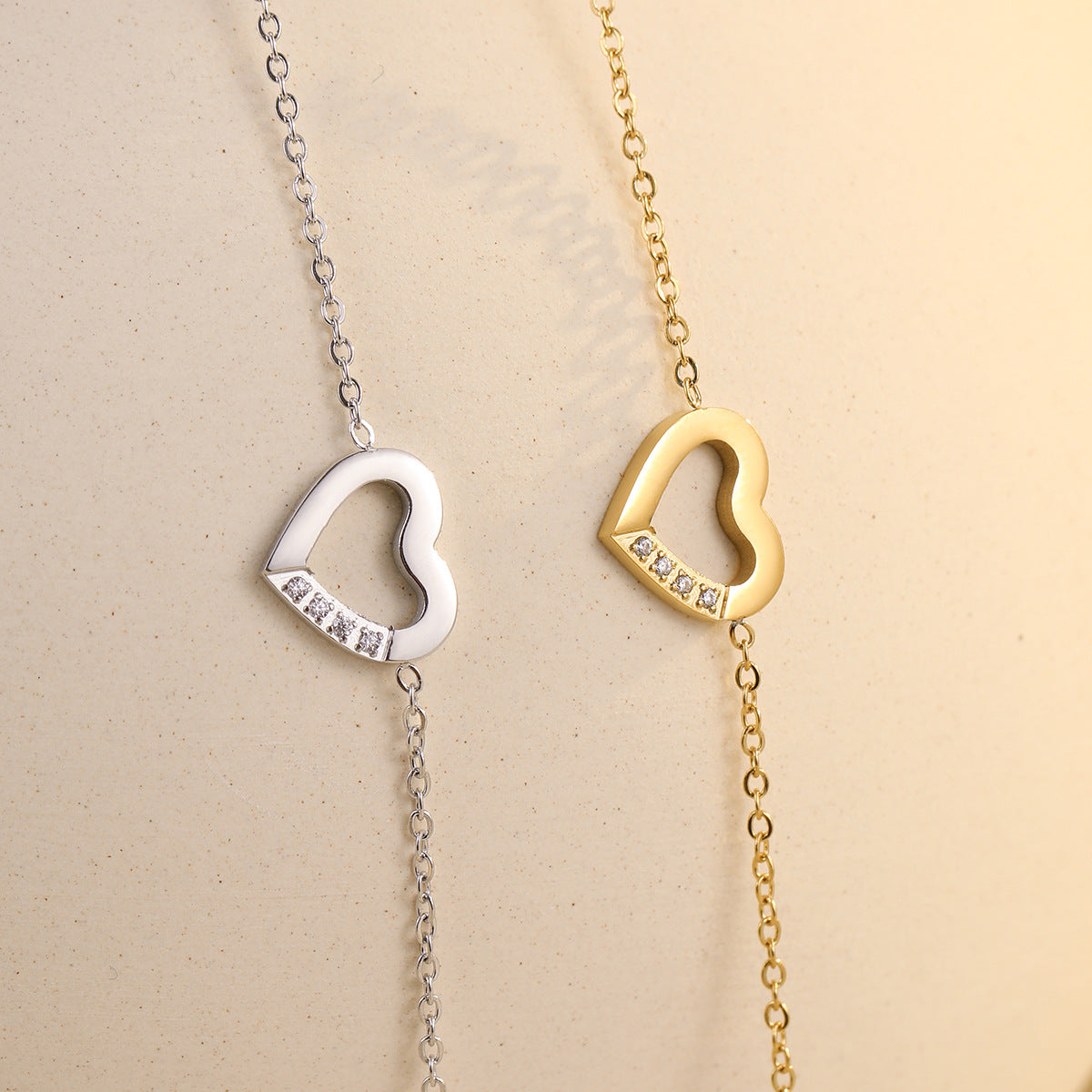 Minimalist Hollow Heart Stainless Steel Bracelet for Women with Plated Finish