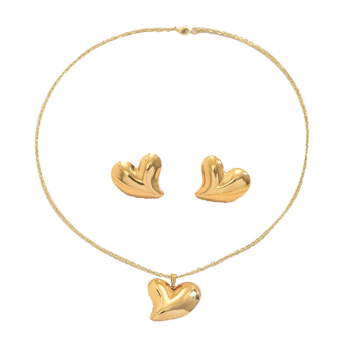 Collana con pendente a cuore geometrico minimalista e orecchini coordinati in lega con finitura galvanica da donna