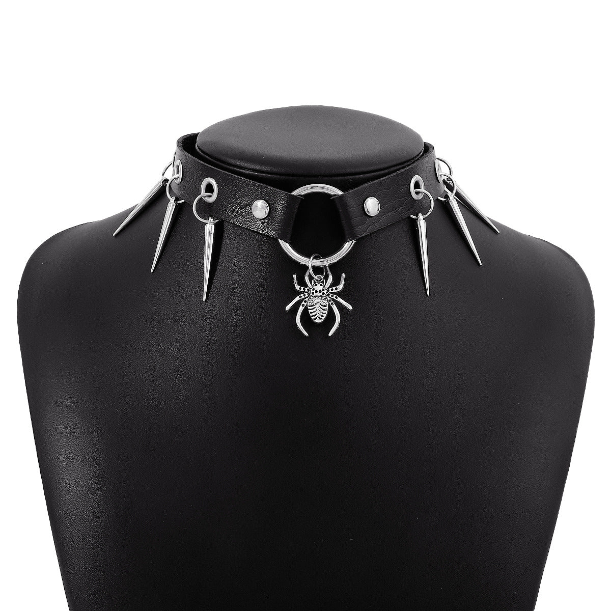 Gargantilla gótica punk rock para mujer con banda de cuero con forma geométrica y remaches metálicos