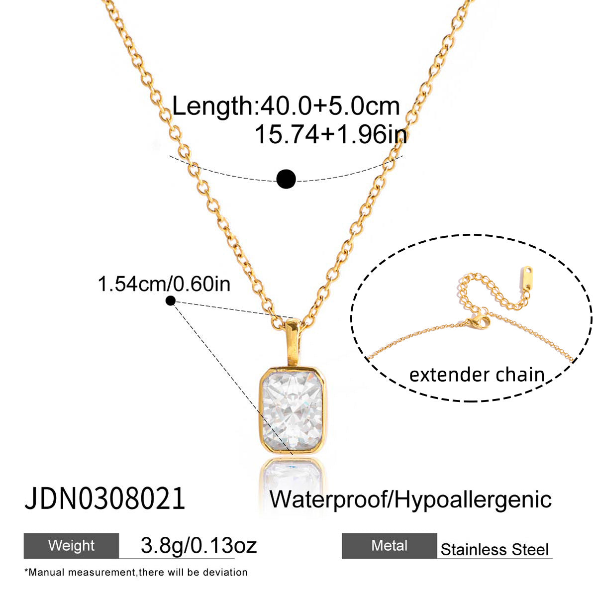 Minimalist Geometric Oval Stainless Steel PVD Cubic Zirconia Necklace for Women