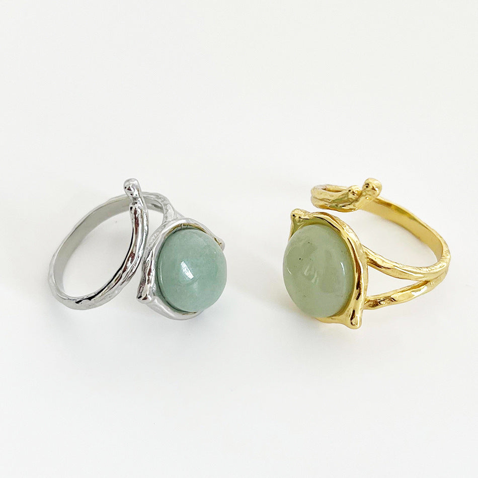 Anillo minimalista de plata de ley 925 con letras, incrustaciones de ágata y jade, ajustable
