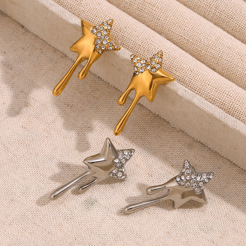 Orecchini Minimalisti a Stella in Acciaio Inossidabile con Placcatura in Oro 18K e Strass per Donna