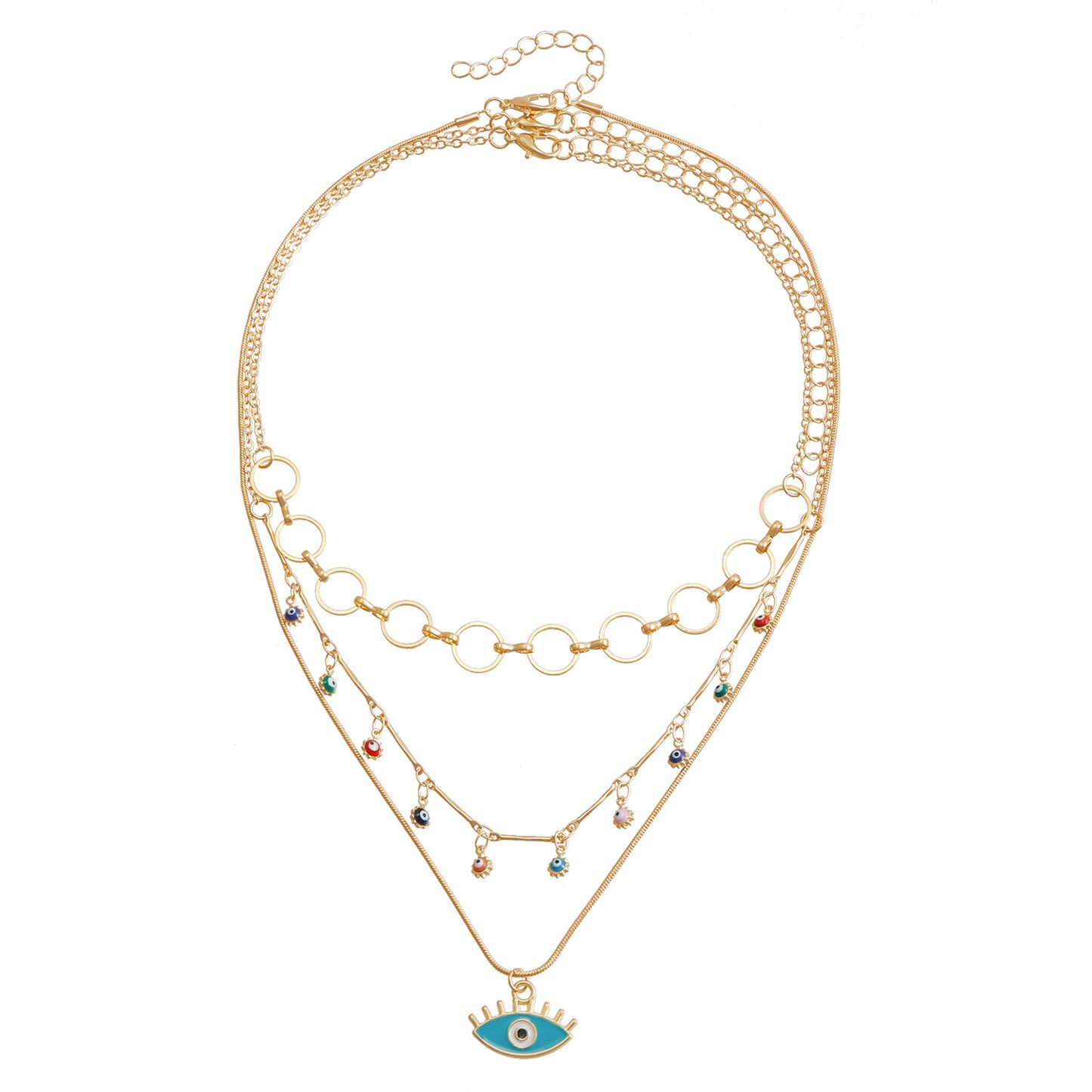 Vintage Style Evil Eye Pendant Necklace in Alloy with Enamel Detailing on Delicate Clavicle Chain