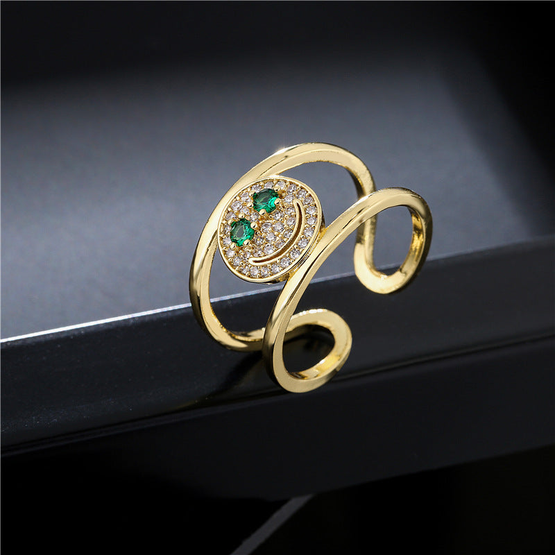 18K Gold Plated Brass Geometric Ring with Micro-Inlaid Cubic Zirconia for Women