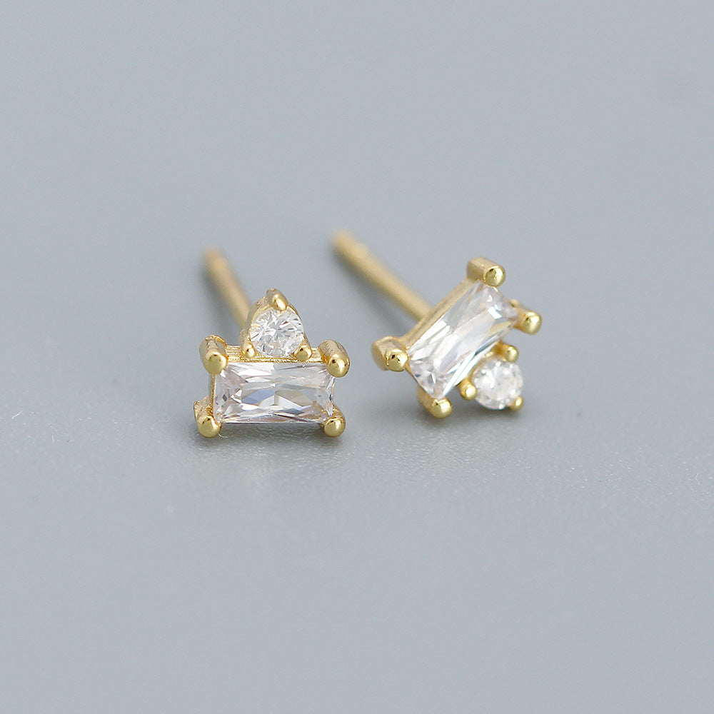 Minimalist 925 Sterling Silver Square Cubic Zirconia Stud Earrings for Women