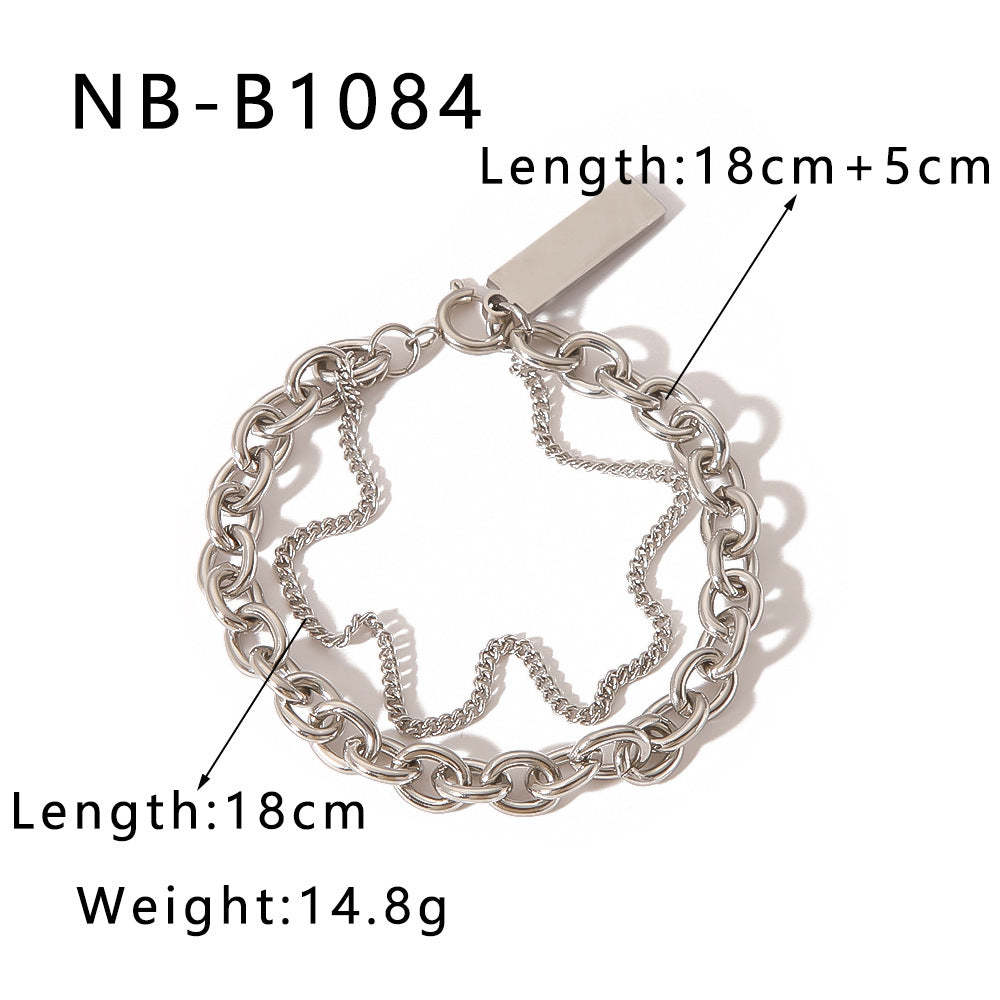 INS Style Butterfly and Cross Pendant Stainless Steel Multi-Layer Cuban Bracelet with Gold Plating for Unisex