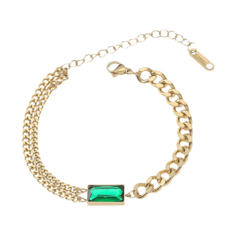 Bracciale Geometrico da Donna in Acciaio al Titanio con Finitura Placcata, Gioielli a Catena Spessa Stile Hip-Hop