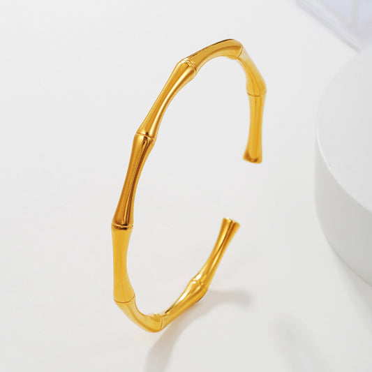Bamboo Segment Geometric Plated Titanium Steel Open Cuff Bracelet for Women