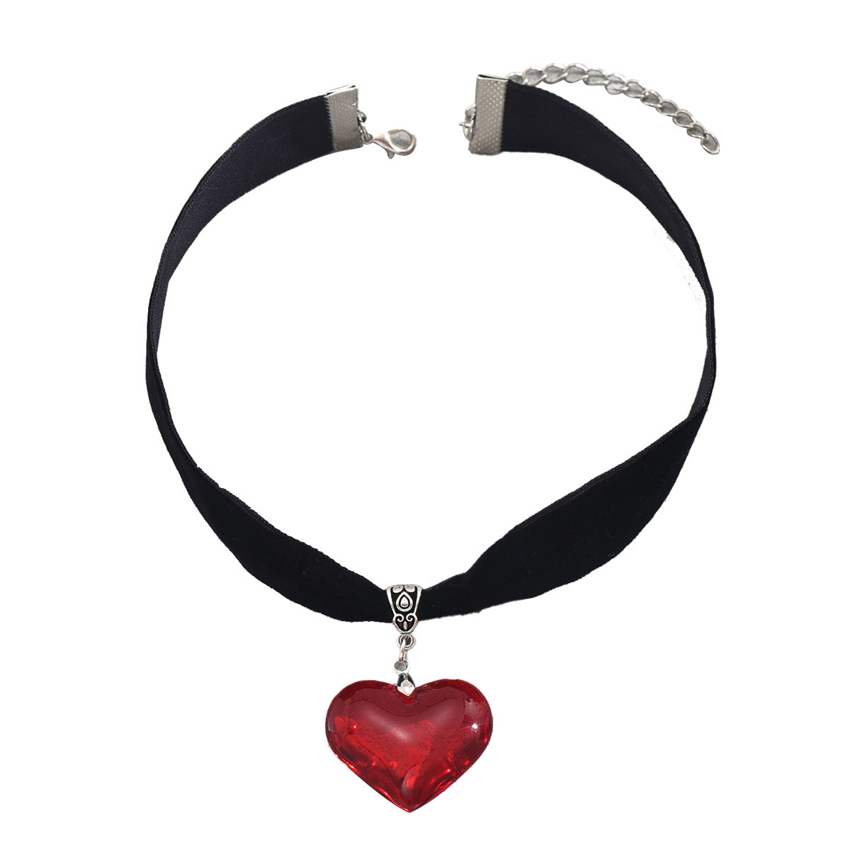 Fashionable Minimalist Heart-Shaped Crystal Choker Necklace for Women with Satin Ribbon and Rhinestone Inlay