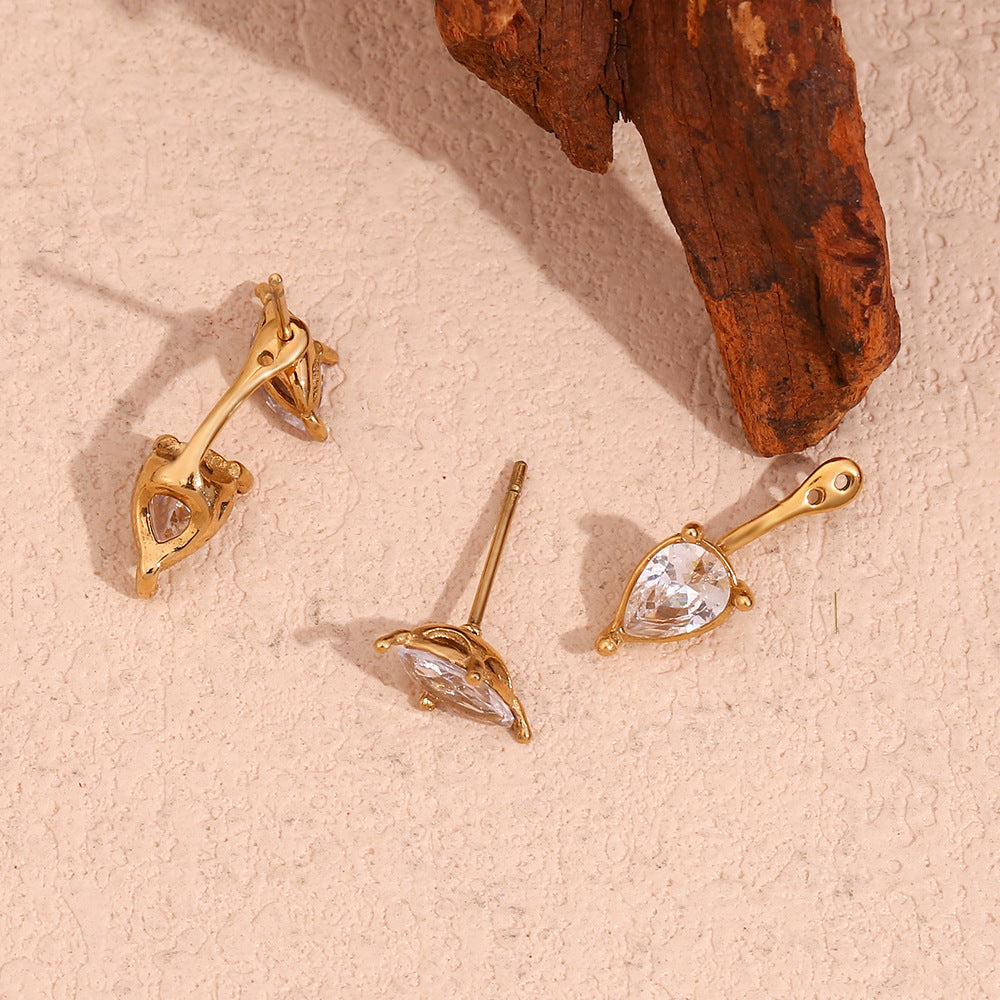 Orecchini da donna minimalisti in acciaio inossidabile a forma di goccia con placcatura in oro 18 carati e zirconi a navette