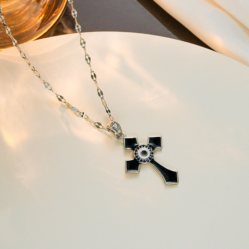 Minimalist Cross Pendant Necklace in Titanium Steel with Plated Finish for Women