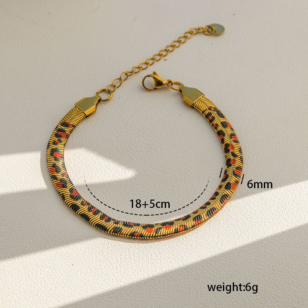 Pulsera de cadena de serpiente con estampado de leopardo geométrico para mujer, chapada en acero inoxidable, conjunto de joyas minimalistas y elegantes