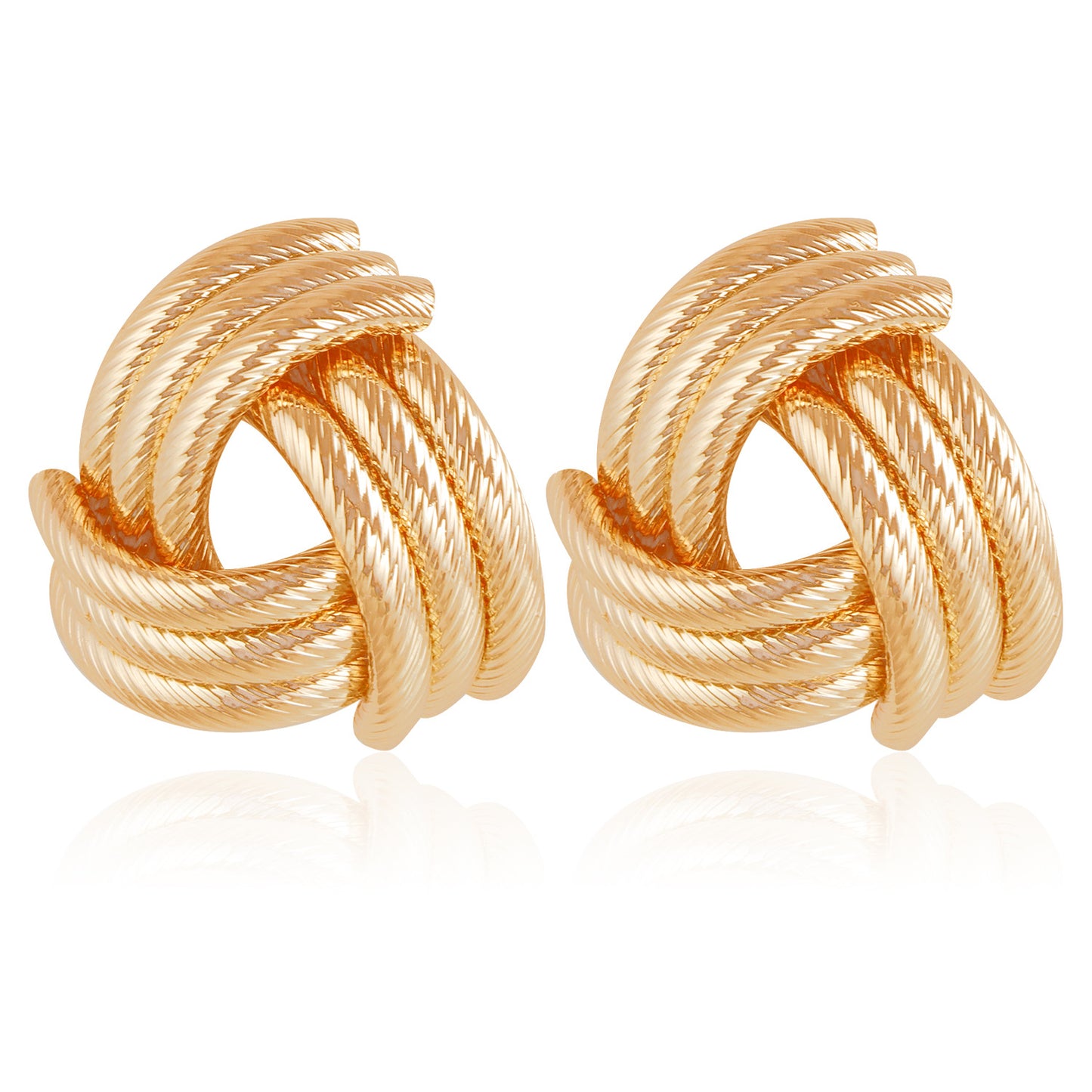 Vintage Geometric Metal Stud Earrings with Hollow Interwoven Design and Electroplated Finish