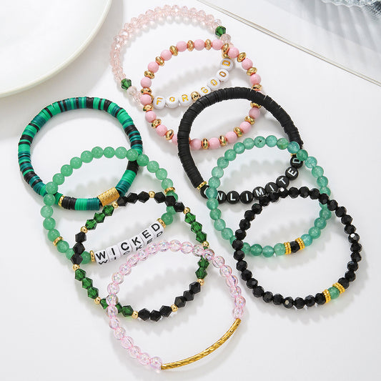 Casual Handmade Polymer Clay and Acrylic Letter Bead Stretch Bracelet