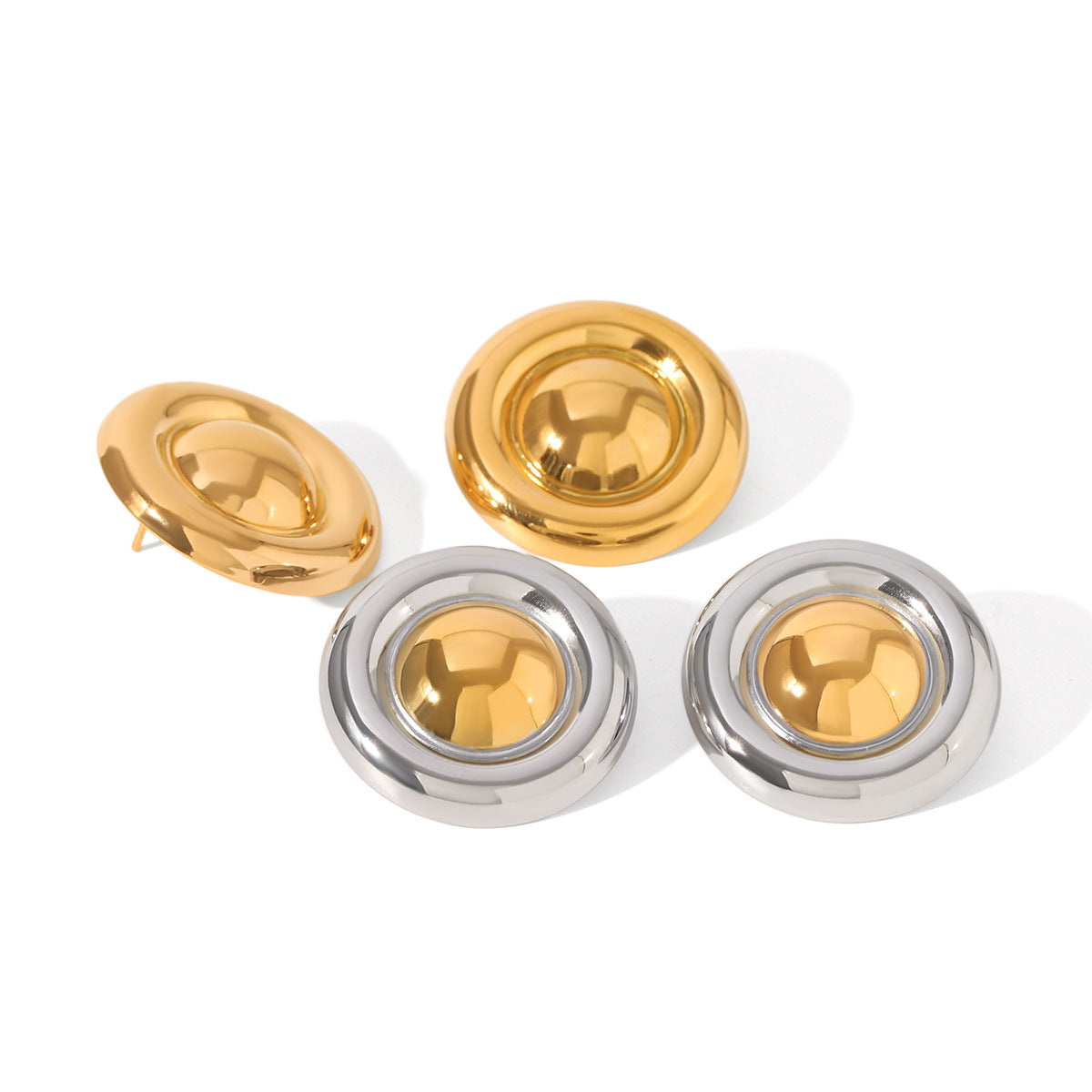 Minimalist 18K Gold Plated Stainless Steel Geometric Round Stud Earrings for Women