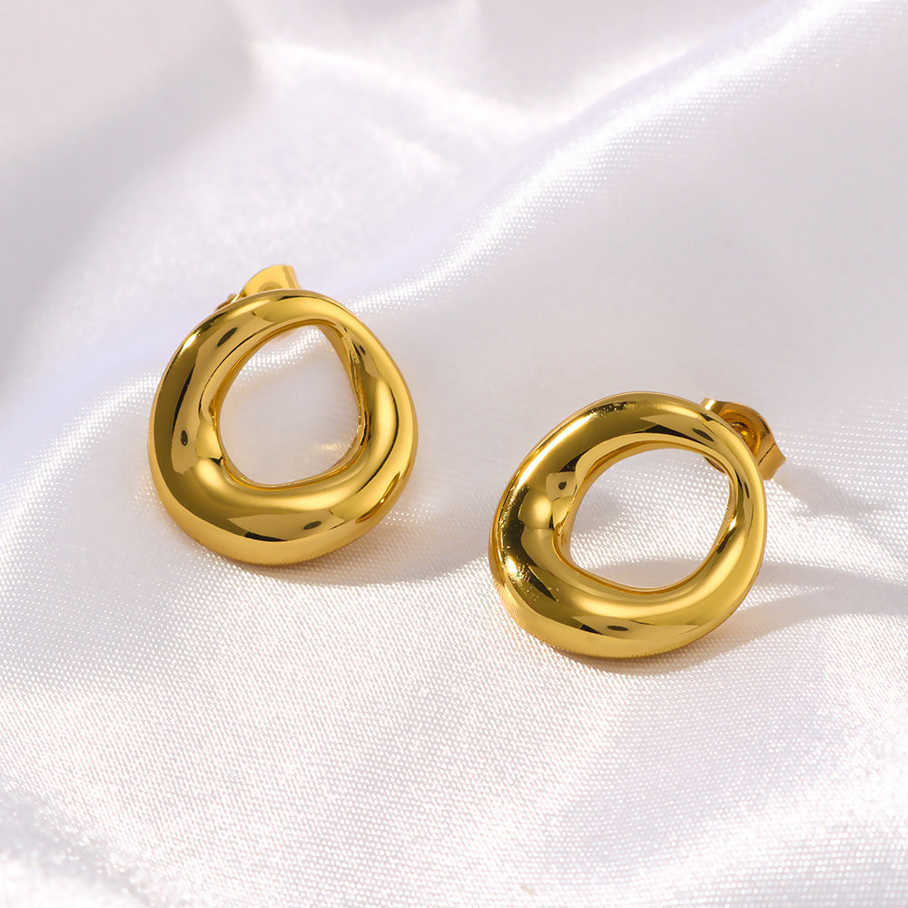 Minimalist Round Stainless Steel Gold-Plated Earrings for Women with Vacuum Electroplating Finish