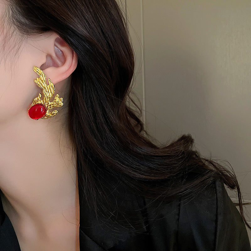Orecchini rotondi geometrici vintage in rame con placcatura in rodio da donna, gioielli artistici retrò per l'orecchio