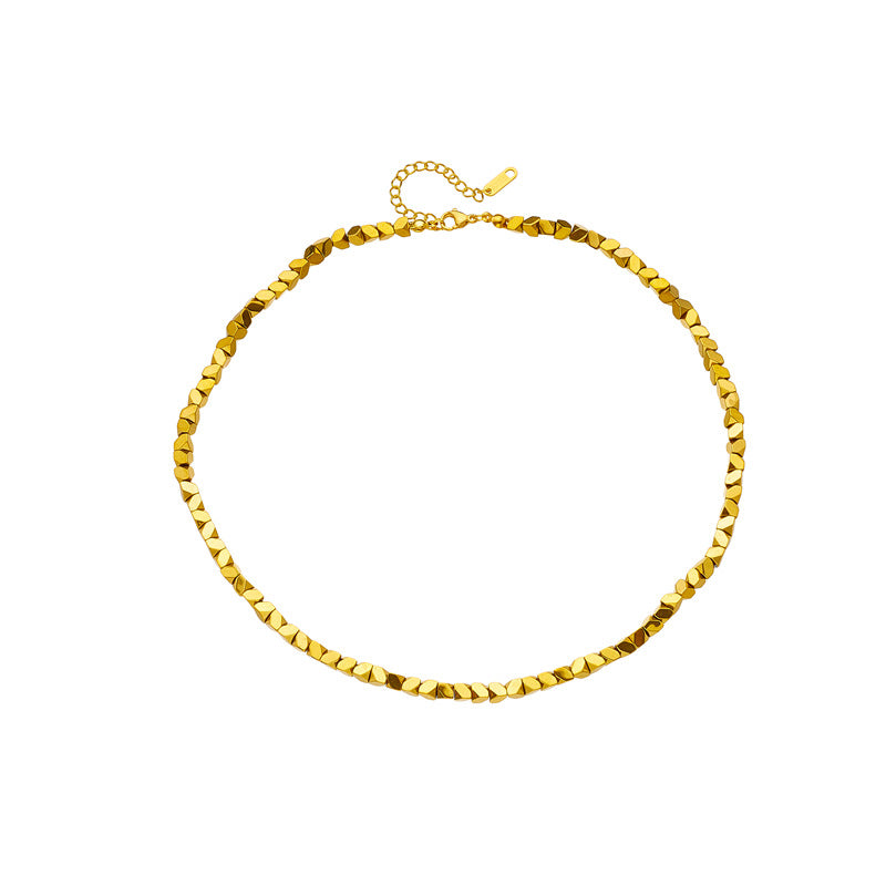 Minimalist Geometric Faceted Titanium Steel Pendant Necklace with Handwoven Chain in Gold Plated Finish