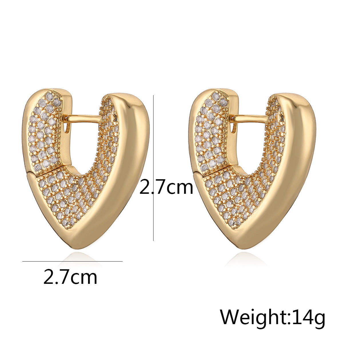 Minimalist Luxury Geometric Gold Plated Cubic Zirconia Inlay Brass Earrings for Women