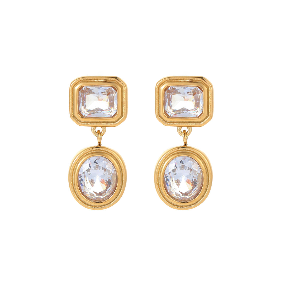 Orecchini geometrici quadrati con zircone verde vintage in acciaio inossidabile con finitura galvanica da donna