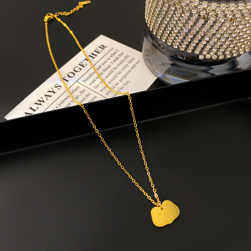 Gold Plated Titanium Steel Geometric Lock Pendant Necklace