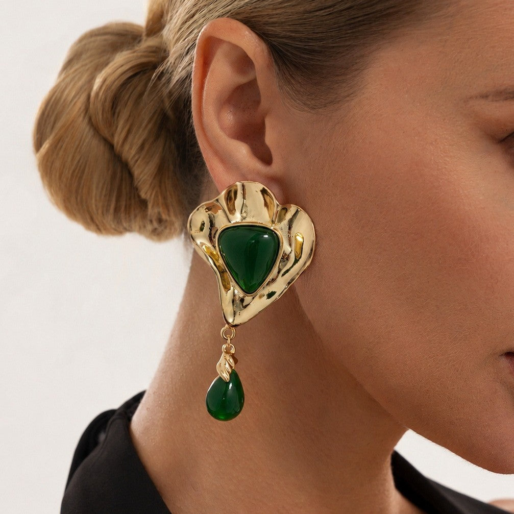 Vintage Luxury Teardrop Geometric Zinc Alloy Plated Gemstone Earrings for Women