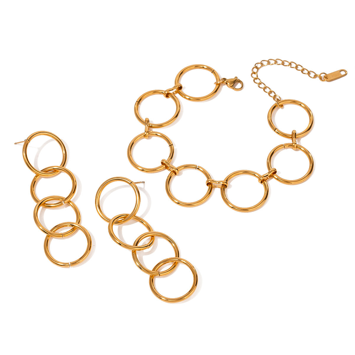 Minimalist Geometric Stainless Steel Bracelet and Hoop Earrings Set with Plated Finish for Women