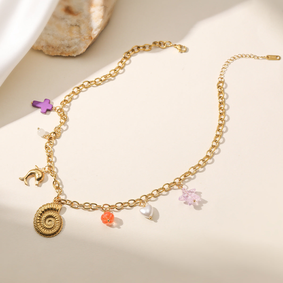 Minimalist Gold Plated Geometric Stainless Steel Shell Starfish Pendant Necklace for Women