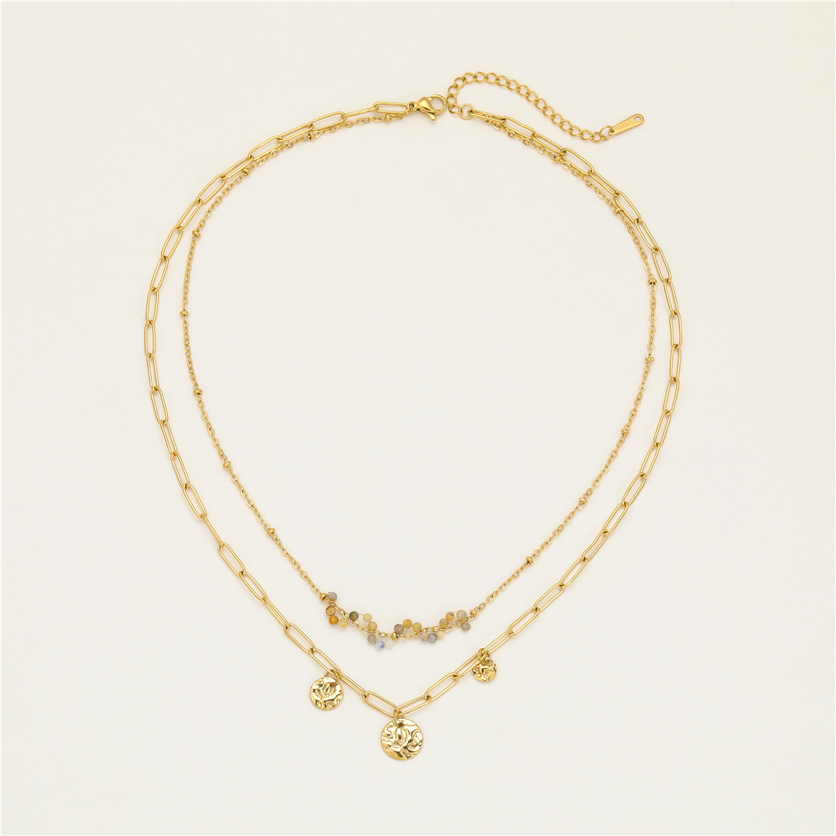Elegante Set Collana in Acciaio Inossidabile con Pendente in Pietra Naturale e Bracciale Coordinato da Donna