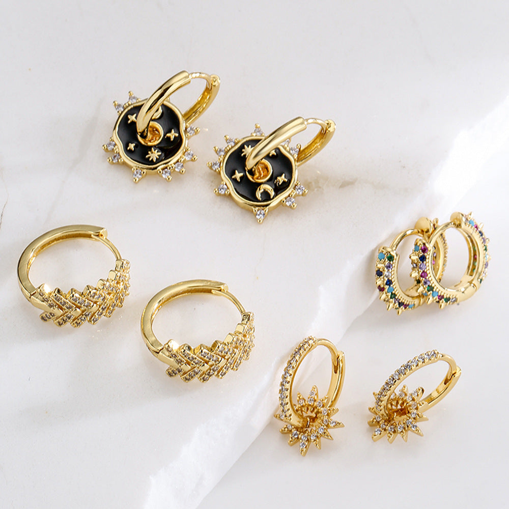 Orecchini a cerchio in rame stile geometrico con placcatura in oro 18K e finitura smaltata per donna