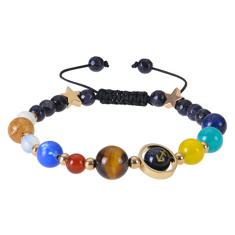 Elegant Geometric Natural Stone Obsidian Crystal Blue Sandstone Bracelet Unisex Zodiac Galaxy Universe Star Beaded Bracelet