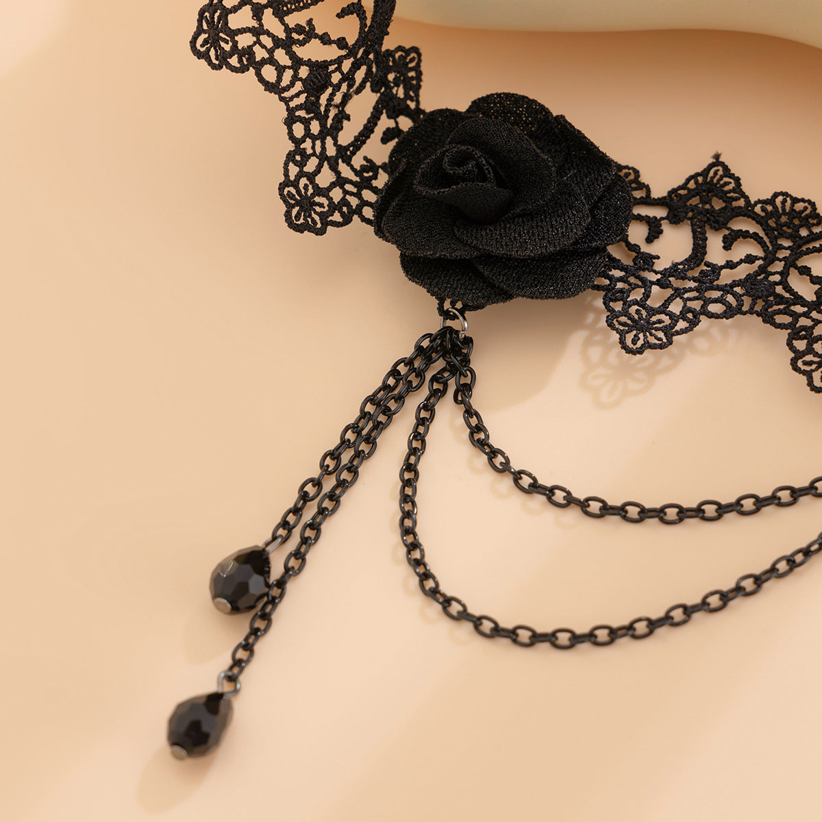Tobillera gótica de encaje con rosa floral para mujer con borlas de cristal, cadena para la pierna estilo oscuro