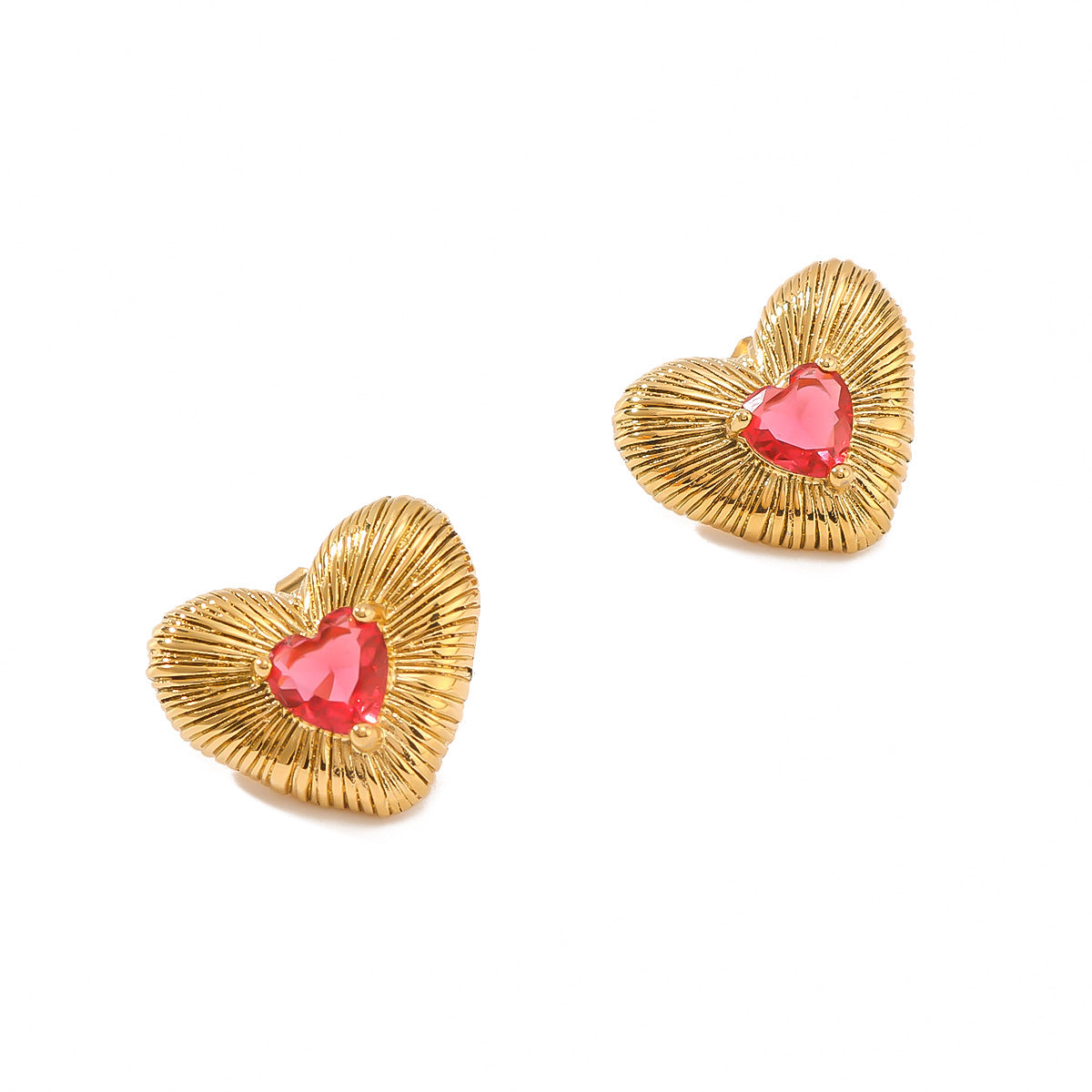 Minimalist Heart-Shaped Stainless Steel Stud Earrings with Rhinestone Inlay and 18K Gold Plating for Women