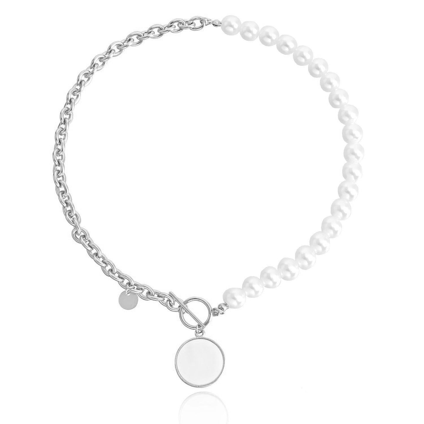 Collana con Pendente Geometrico Minimalista in Lega con Effetto Madreperla e Finitura Placcata, Catena Ritorta da Donna