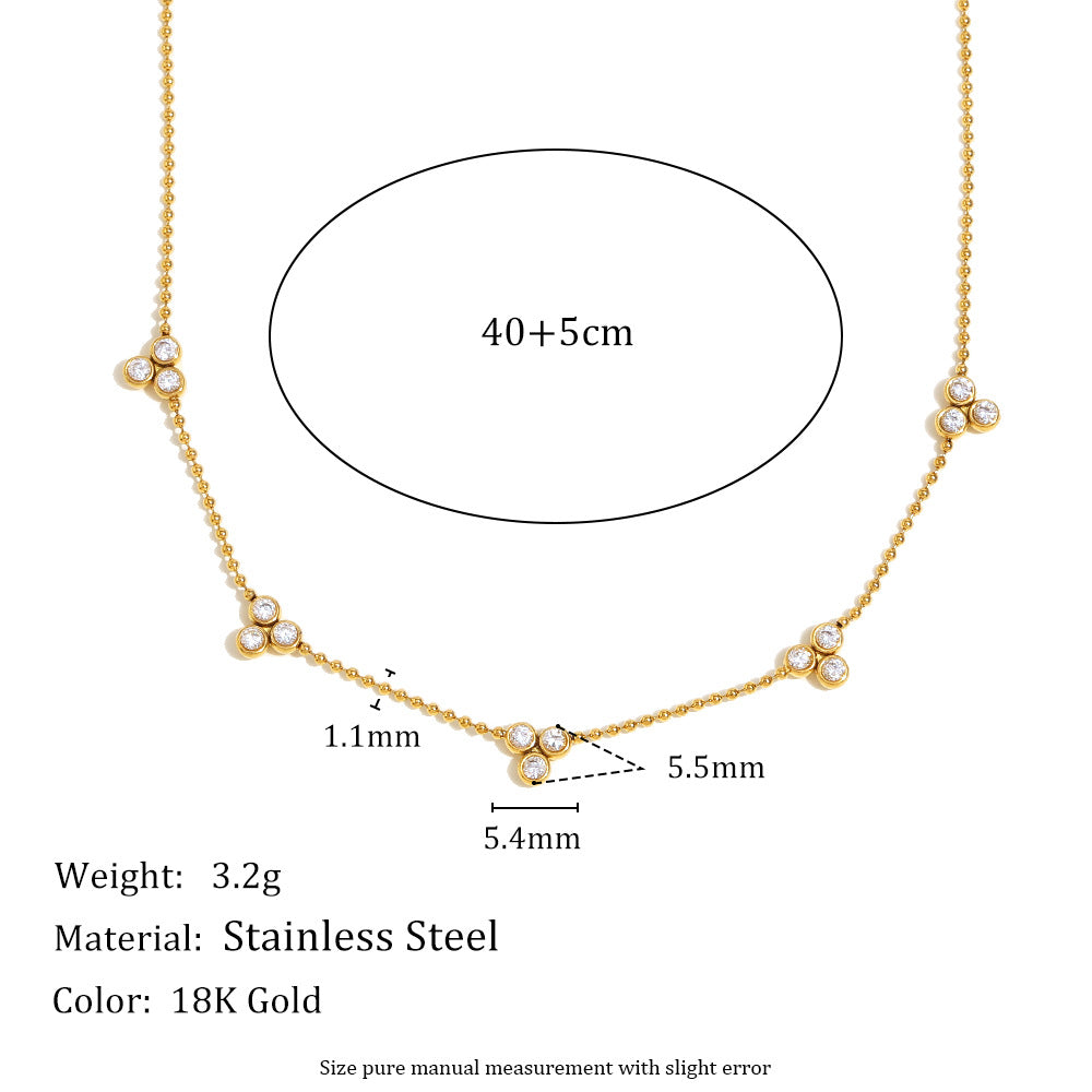 Collana da donna a forma di cuore e lacrima, placcata in oro 18 carati, in acciaio inossidabile, con fiore in zircone e perline
