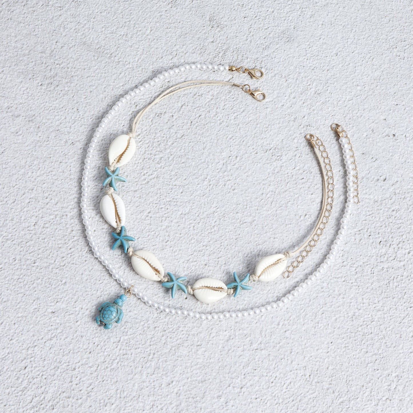 Bohemian Hand-Knotted Summer Necklace with Shell Star Turtle Pendant for Women