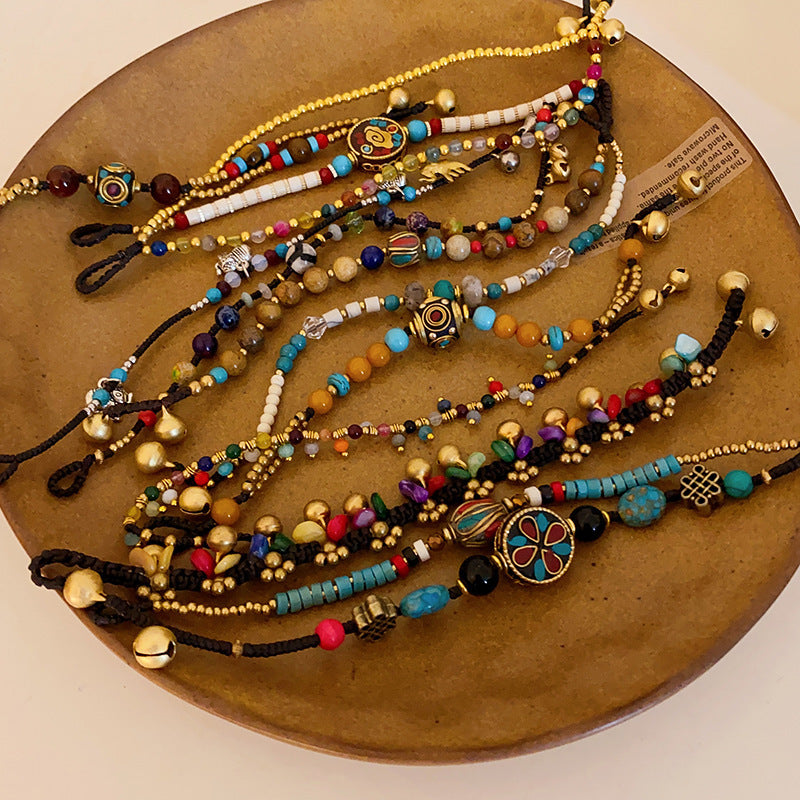 Vintage Ethnic Geometric Round Alloy Beaded Bracelet for Women