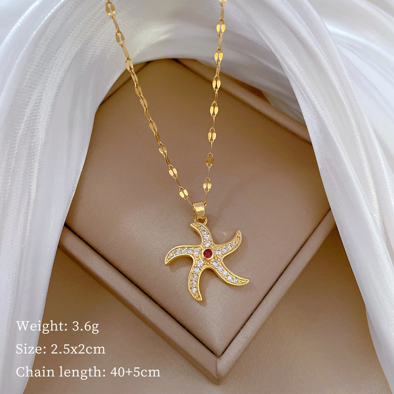 Collana Minimalista Unisex in Acciaio al Titanio a Forma di Stella con Strass, Catenina Regolabile
