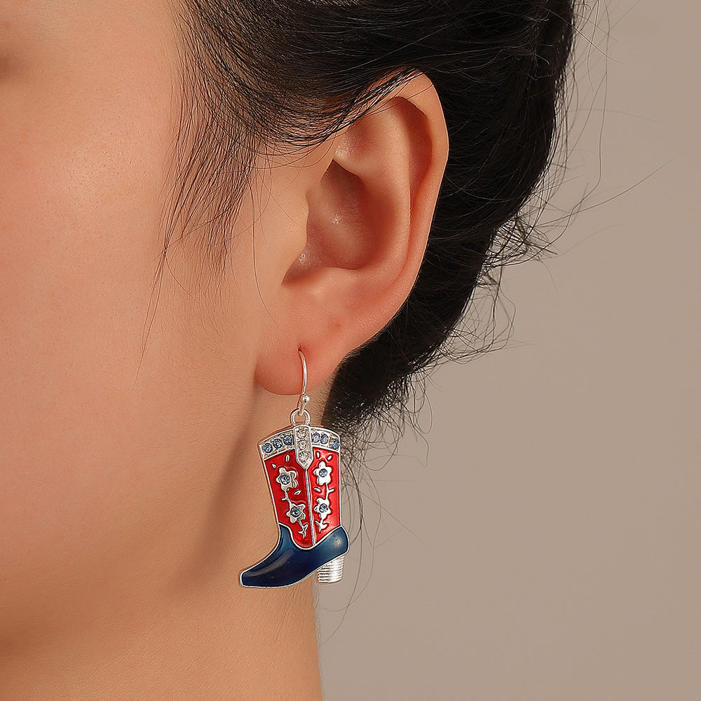 Pendientes de aleación de moda retro con esmalte y circonitas incrustadas en forma geométrica para mujer