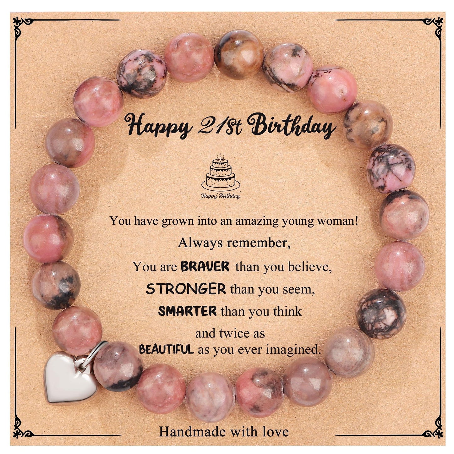Natural Stone Zebra Print Round Beaded Bracelet for Women