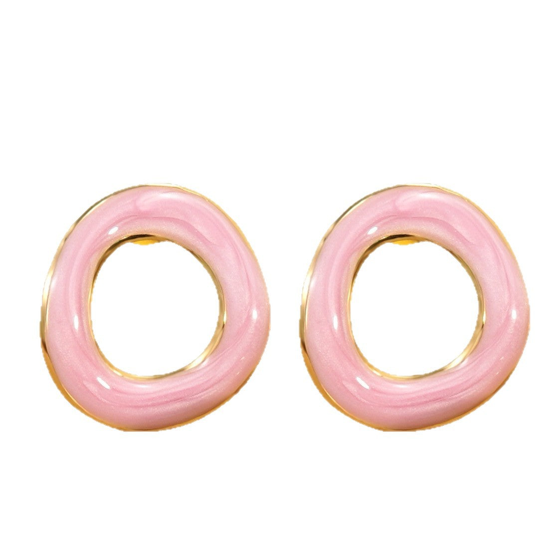 Casual Round Geometric Drip Oil Stainless Steel Stud Earrings for Women