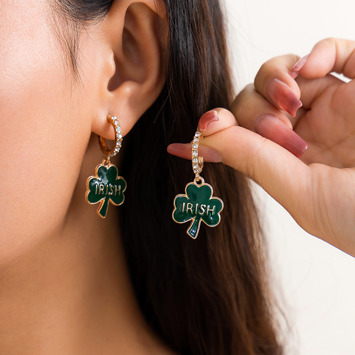 Minimalist Clover Letter Geometric Alloy Stud Earrings for Women with Micro-Pave Rhinestones