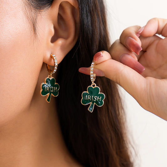 Minimalist Clover Letter Geometric Alloy Stud Earrings for Women with Micro-Pave Rhinestones