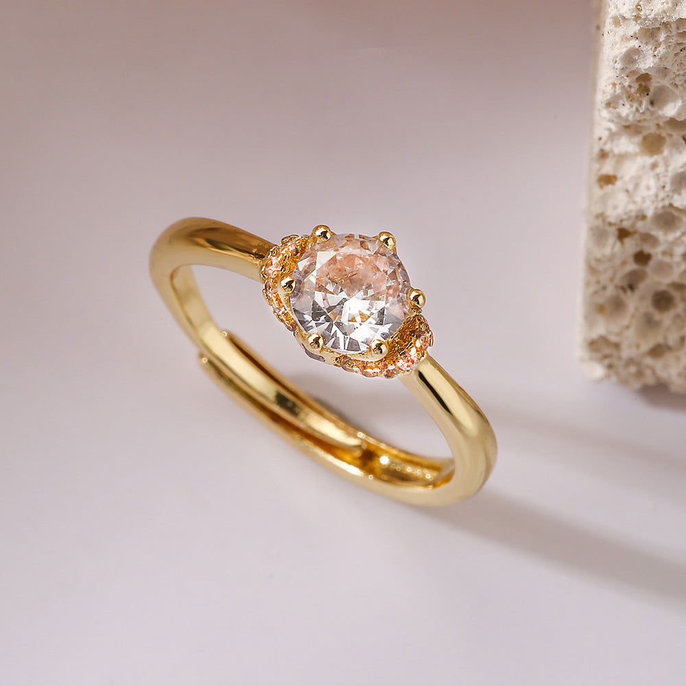 Anello Minimalista Geometrico in Rame Placcato Oro 18K con Zirconi Cubici, Anello Regolabile alla Moda per Donne